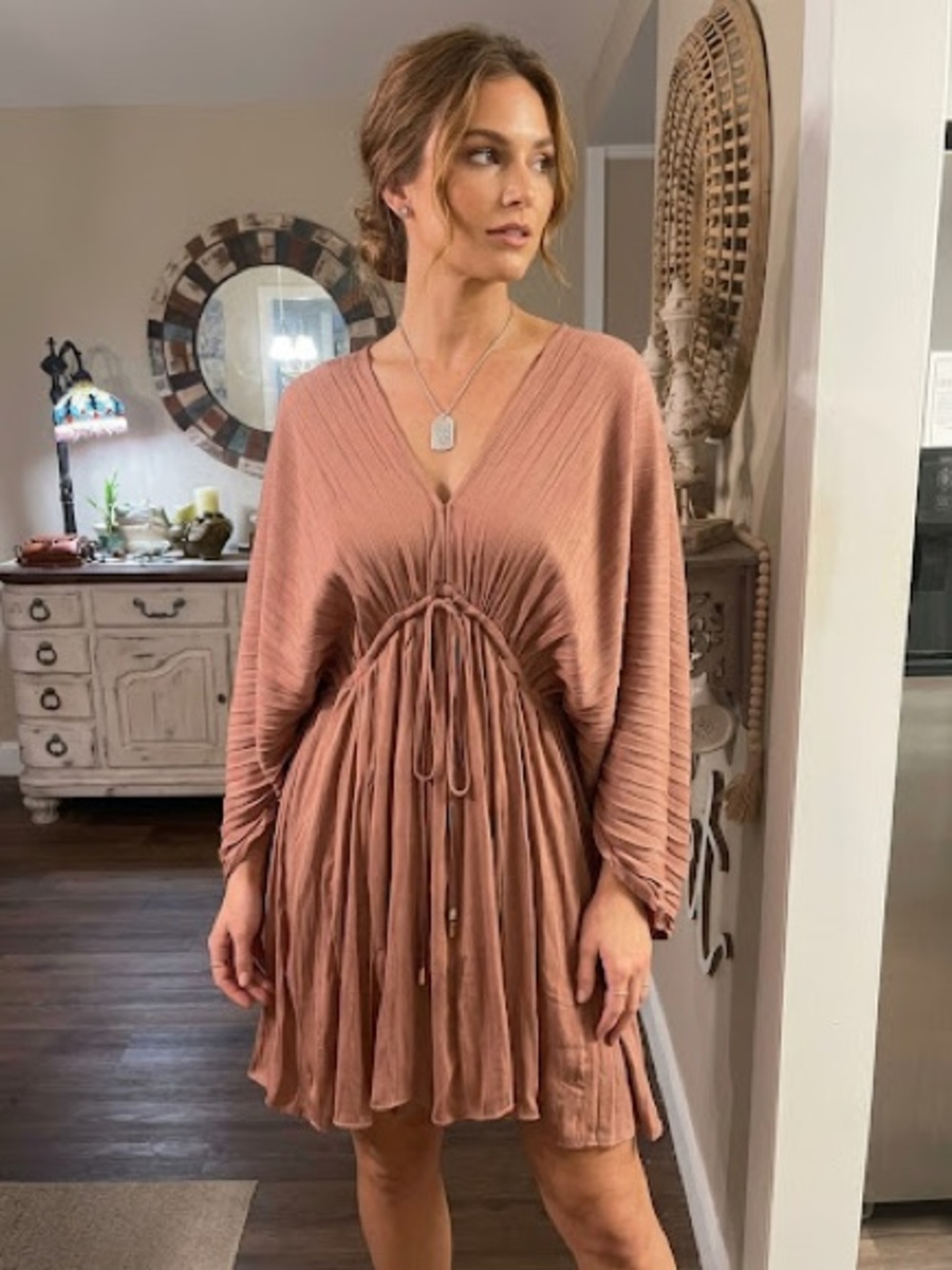 Free People Gathered V-Neck Mini Dress